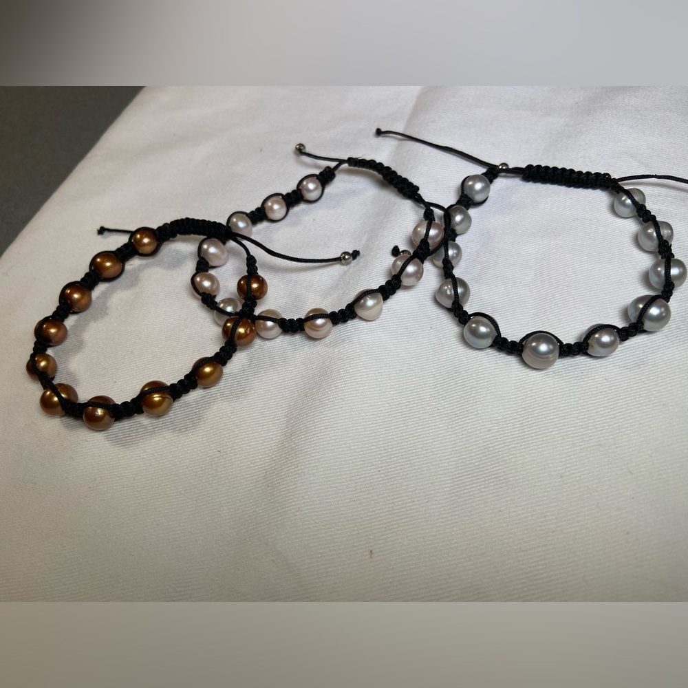 Pearl Bracelets 3 Adjustable Size String Stackabl… - image 2